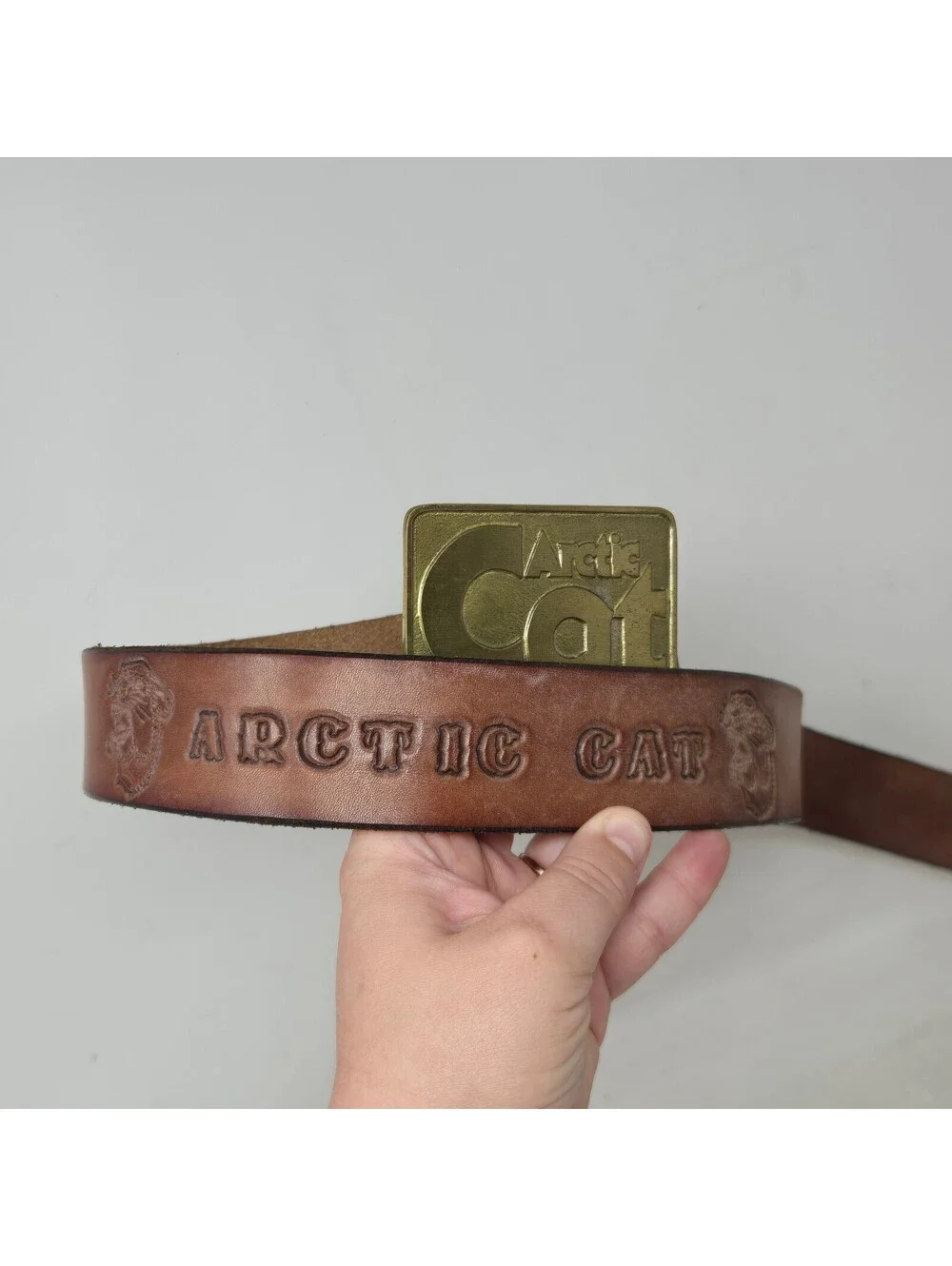 Vintage ARTIC CAT Snowmobile Leather Embossed Belt with Buckle Men's Size 36